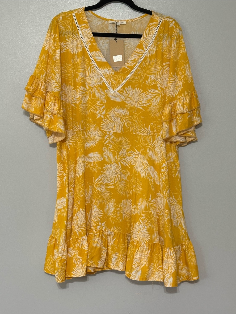Label Of Love Tropical Flutter Sleeve Mini Dress Sunshine Yellow Size Large New